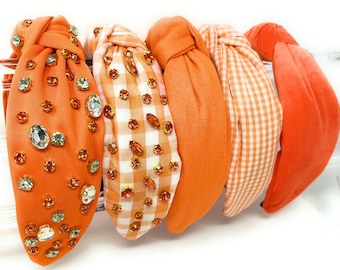 Orange Headband Padded Orange Gingham Headbands Women Game Day Headband White Headband Wide Knot Headband, Tennessee Vols Headband