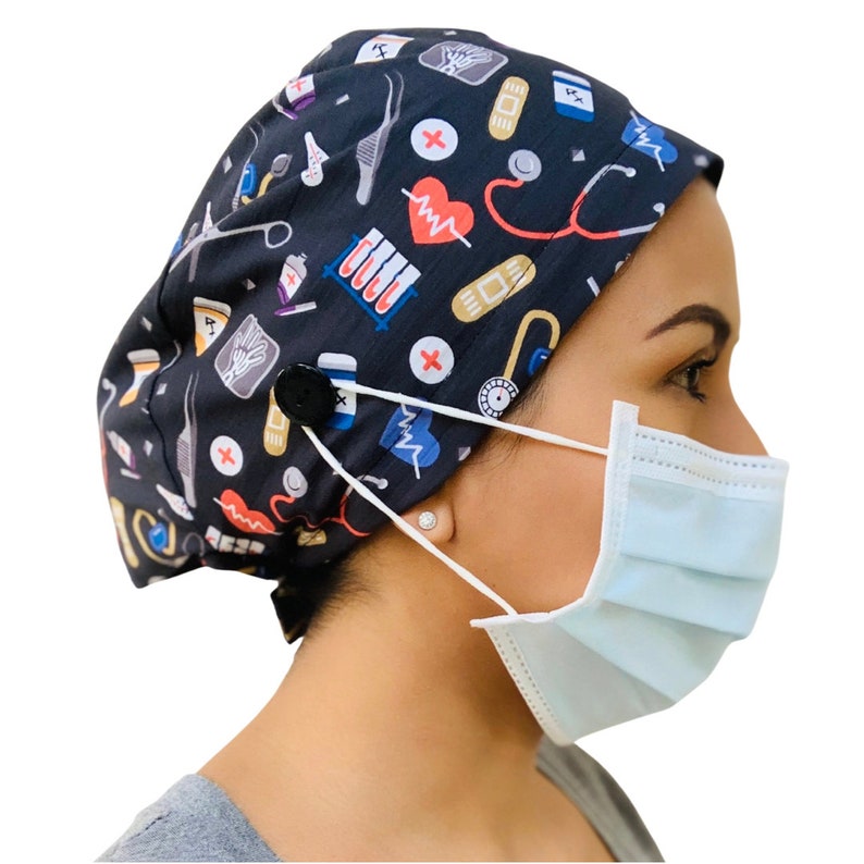 Unisex Surgical Scrub cap with buttons Nurse Cap Surgical Etsy