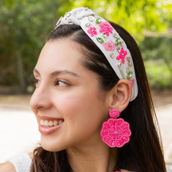 Floral Embroidered Knot Headband, Hand Beaded Embellished  display picture 1