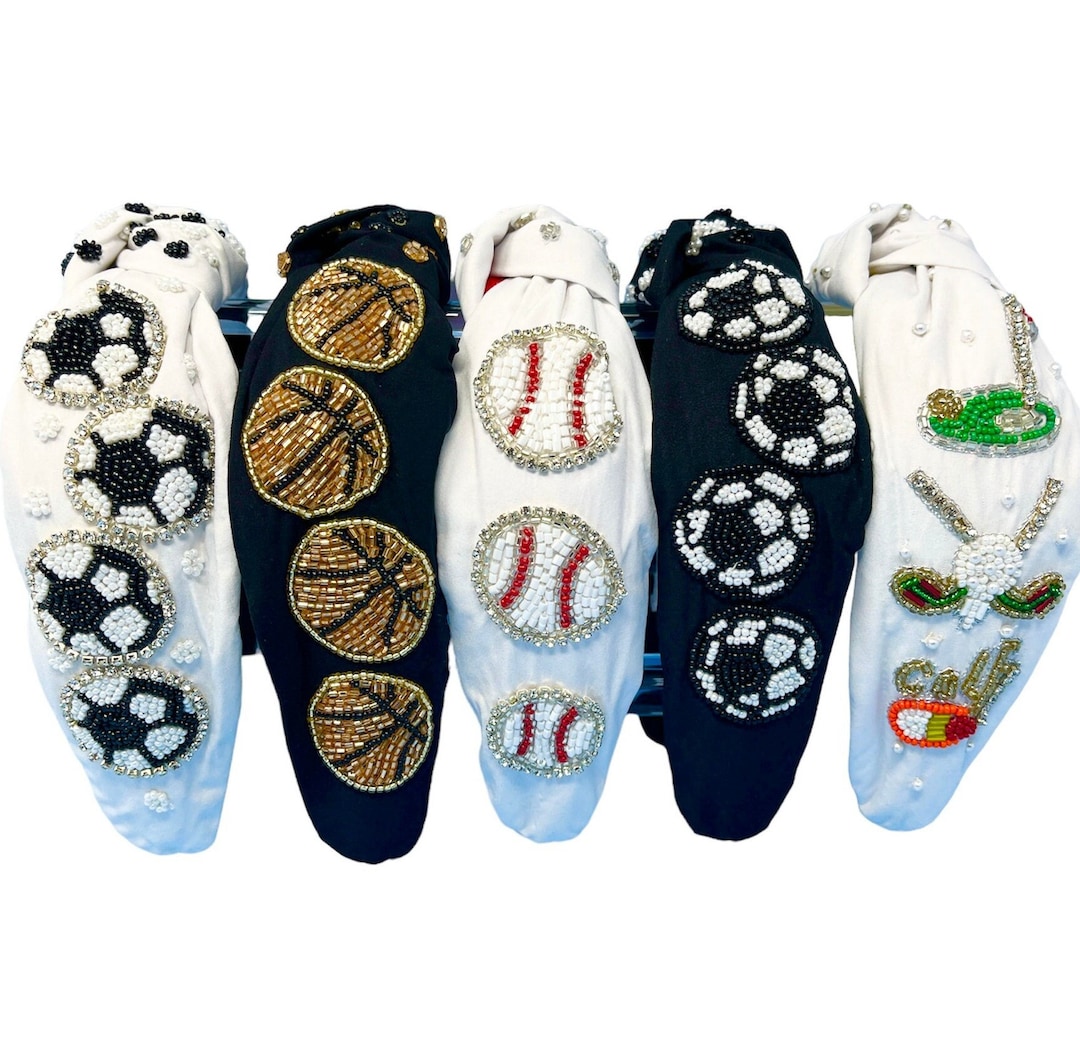 Hand Beaded Basketball Soccer Baseball Golf Knotted Headband, Game Day ...