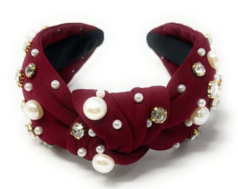 Embellished Knotted Headband, Jeweled Knotted Headband, Rhinestone Headband, Luxury Statement Headband, Neutral Jeweled Hair Accessories