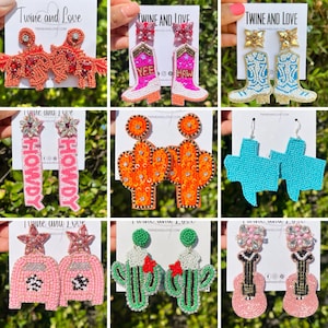 Cowgirl Beaded Earrings, Yeehaw Bead Earrings, Birthday Beaded Earrings Bachelorette Earrings Party Earrings Earrings Unique Custom Earrings