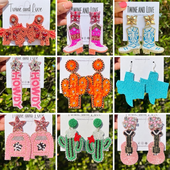 Cowgirl Beaded Earrings, Yeehaw Bead Earrings, Birthday Beaded Earrings Bachelorette Earrings Party Earrings Earrings Unique Custom Earrings