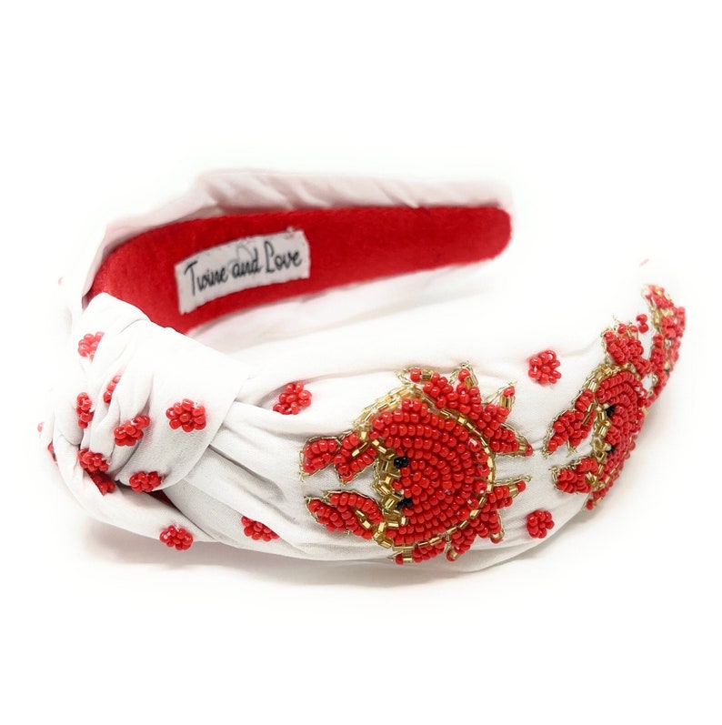Gorgeous Handcrafted Beaded Top Knot Headband - Customizable and Unique - Crab motif