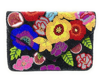 Floral Beaded Clutch Purse, Floral Clutch Bag, Beaded Clutch Purse, Summer Beaded Bag, Party Clutch Purse, Birthday Gift, Floral Bead Clutch