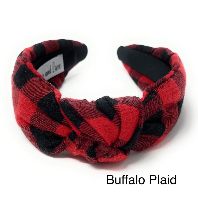 Get into the Holiday Spirit with our Custom Handmade Knot Headbands in Festive and Vibrant Colors - Buffalo print flannel fabric
