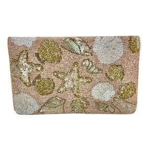 Seashell Beaded Clutch Purse, Beige Crossbody Bag, Beaded Clutch Purse, Unique Beaded Bag, Party Clutch Purse, Birthday Gift, Beige Clutch
