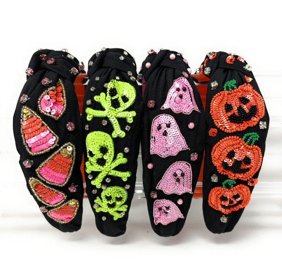 Halloween Unique Beaded Top Knot Headbands, Custom Halloween 
