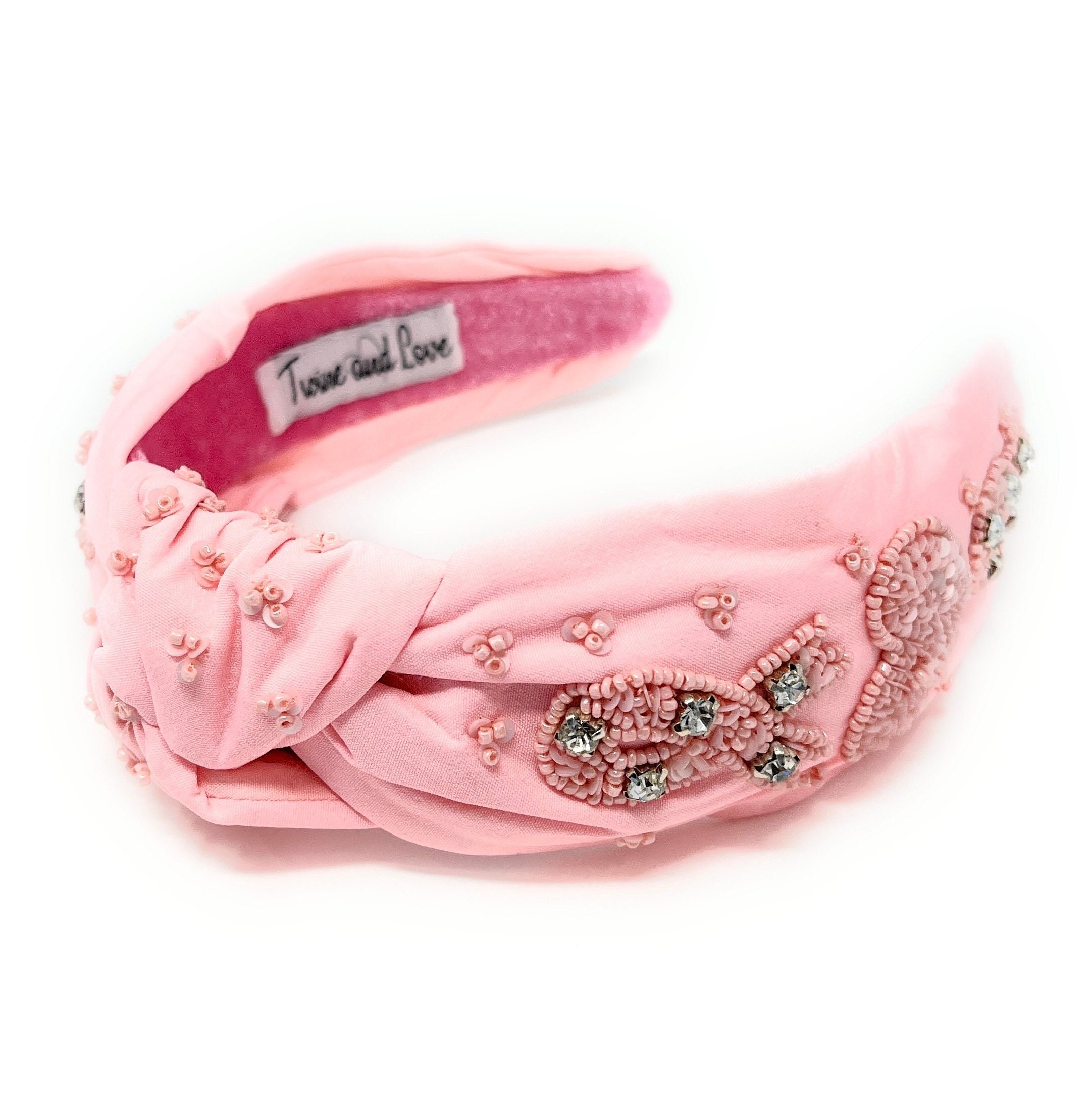 Pink Ribbon Headband Fabric Rhinestone Pearl Top Knot Breast Cancer Support Amazon.com : HSWE Pink Ribbon Knotted Headband for Women  main image 4