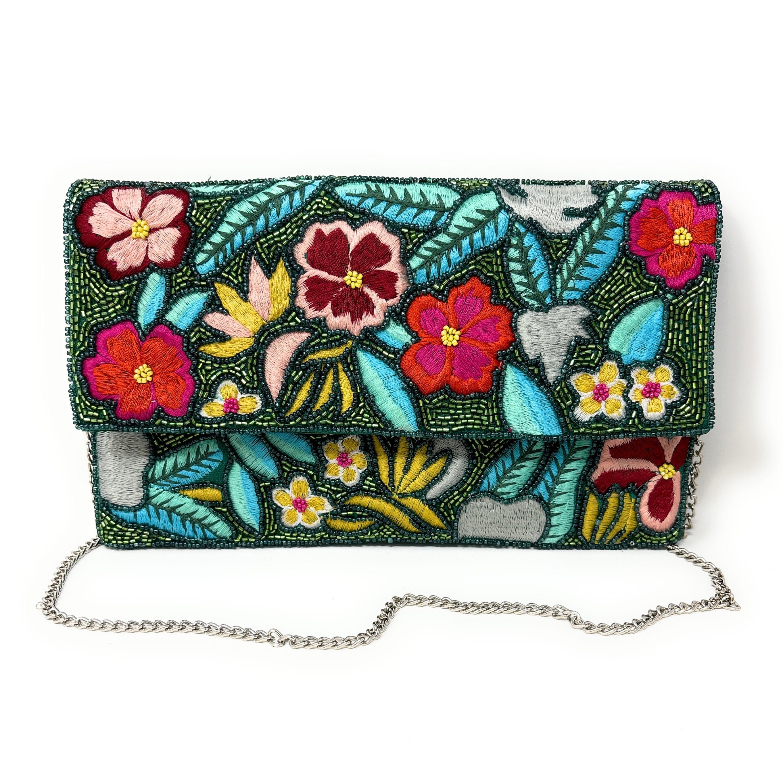 Floral Green Beaded Clutch Purse Handcrafted with Seed Beads Perfect for Any Occasion Summer Beaded Bag Party Clutch Purse Birthday Gift Etsy