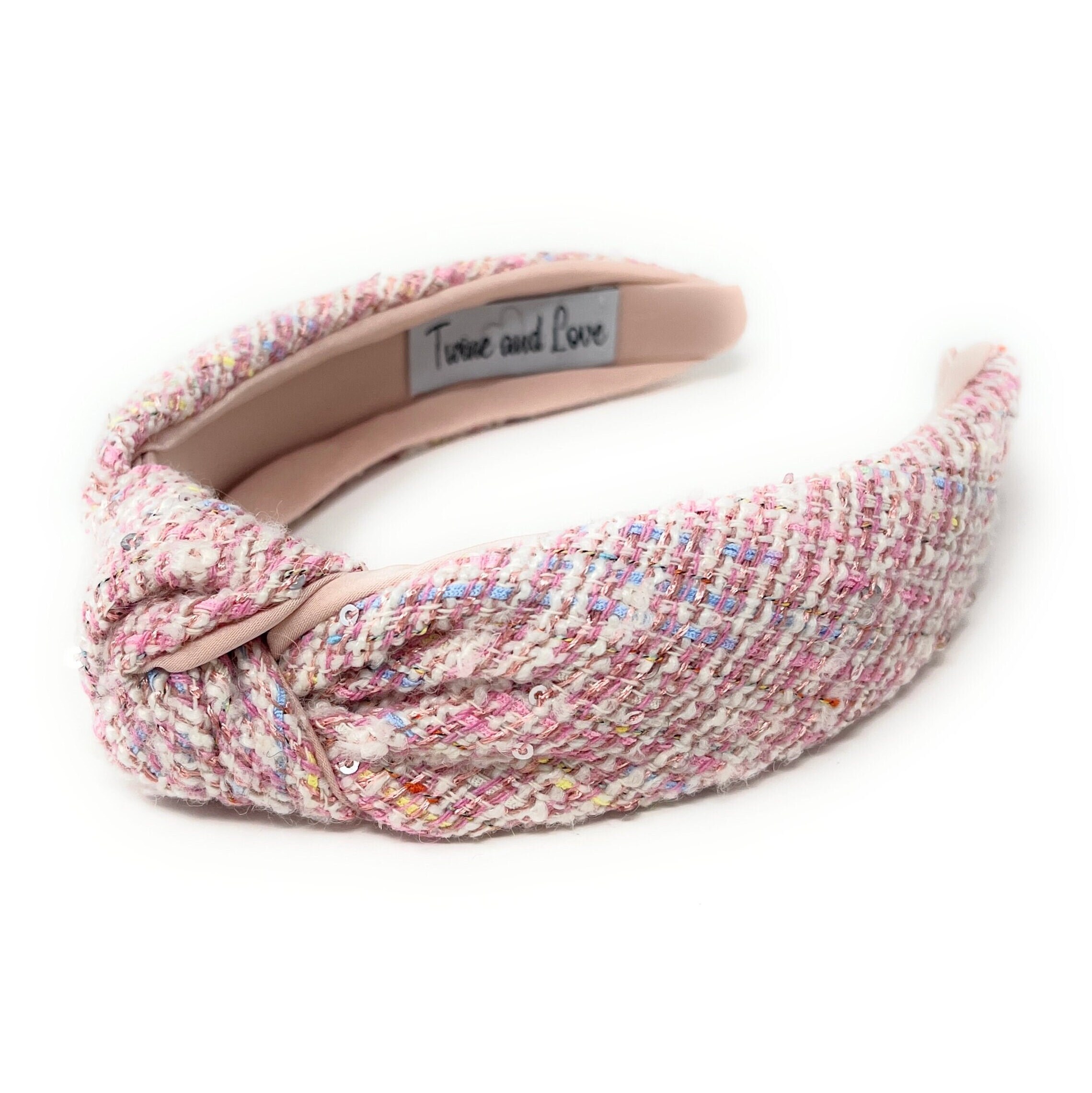 Hand Crafted Pink Tweed Headband with Pink Interlocking Logo il_fullxfull.3844548667_blnt.jpg main image 3