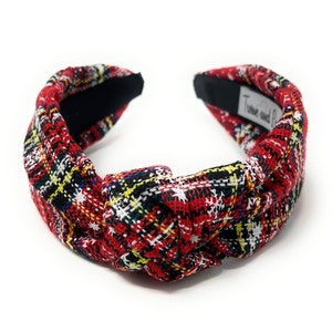 Get into the Holiday Spirit with our Custom Handmade Knot Headbands in Festive and Vibrant Colors - Red plaid