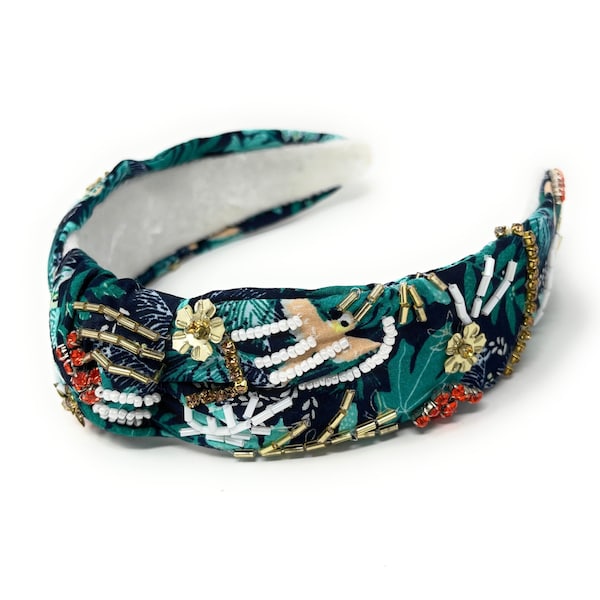 Tropical Knot Headband, Unique Headband, Handmade Headband, Embellished Knot Headband, Custom Headband, Beaded Headband, Statement Headband