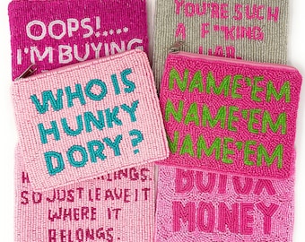 RHOBH Gifts NAME'EM Beaded Coin Purse Housewives Gifts Pink Beaded Wallet Preppy Beaded Bag Change Purse Real Housewives of Beverly Hills