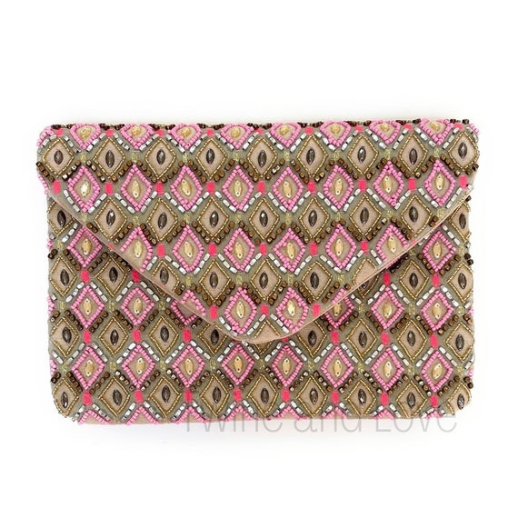 Buy Anekaant Neutral & Multi-Color Tulle Embroidered Faux Silk Clutch Online