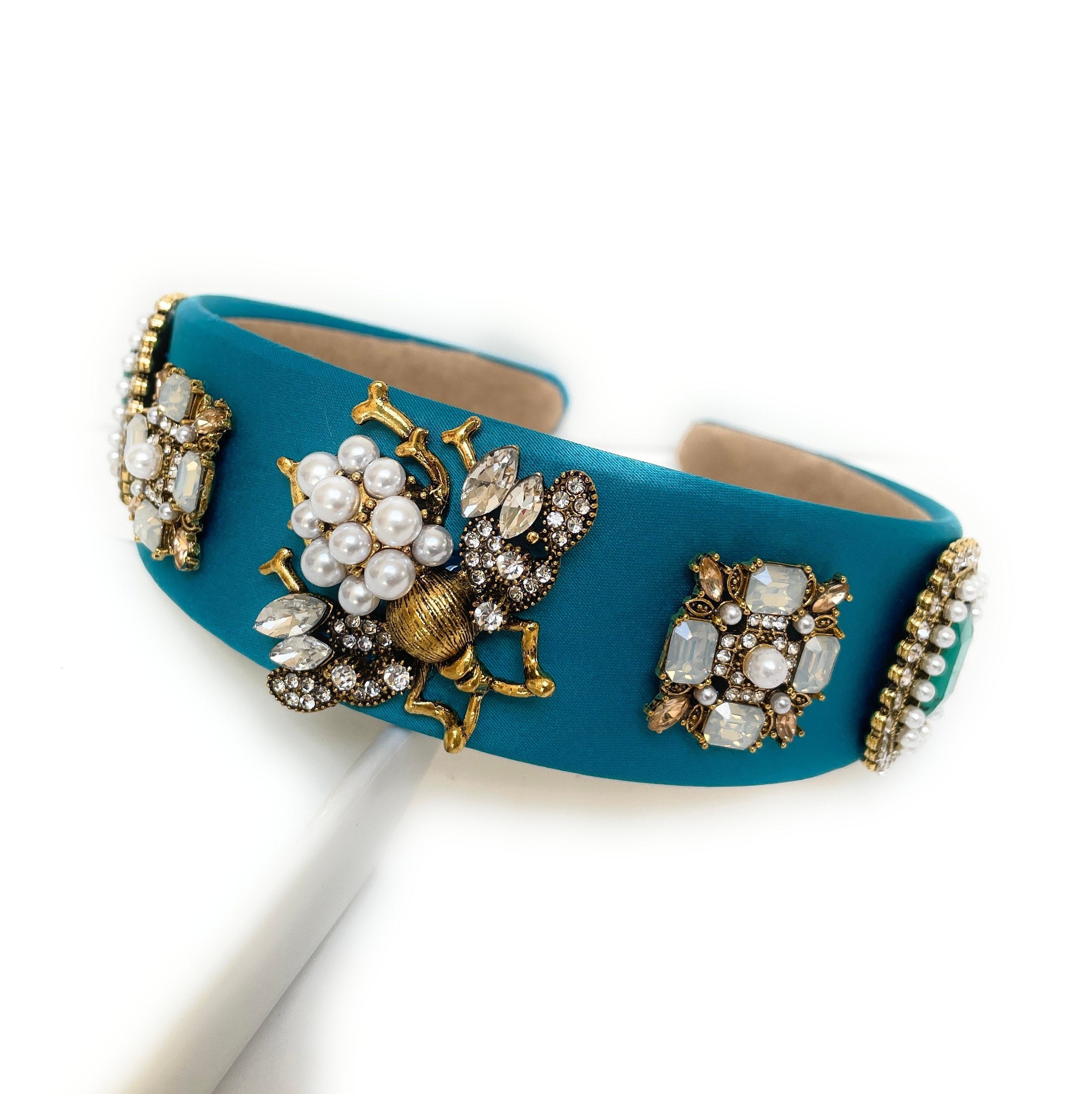 Regal Elegant Baroque Jeweled Embellished Headband with Multicolor Gemstones Elegant Handmade Baroque Headband With Sparkling Jewels  main image 2