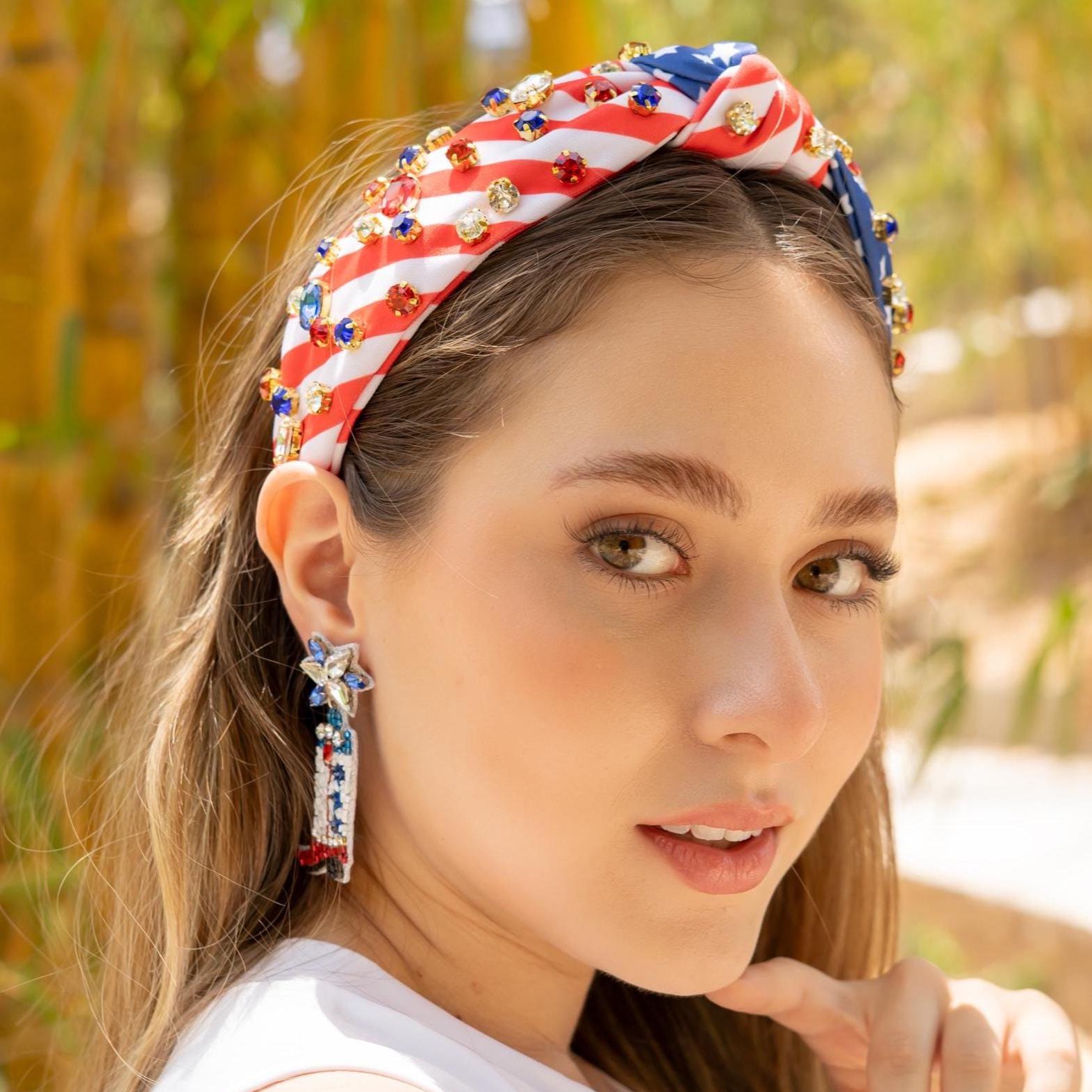 Fourth of July Jeweled Knot Headband, Patriotic Knotted  display picture 1