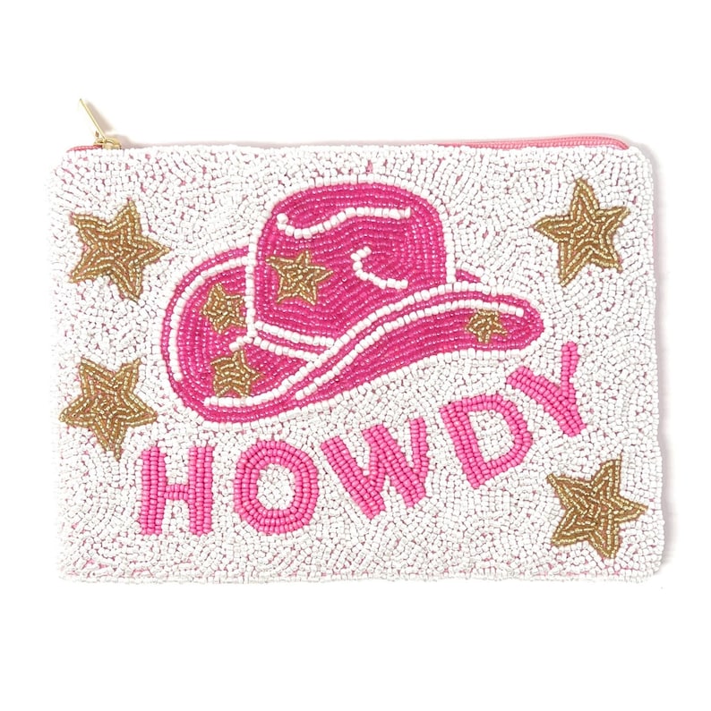 LARGE Howdy Beaded Pouch, Beaded Purse, Make Up Purse, Beaded Pouches, Birthday Friend Gift, Cosmetic Bags, Yeehaw Beaded Pouch, Best Seller image 1