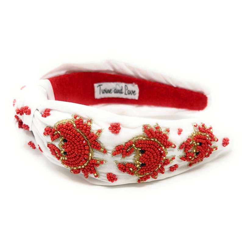Gorgeous Handcrafted Beaded Top Knot Headband - Customizable and Unique - Crab motif