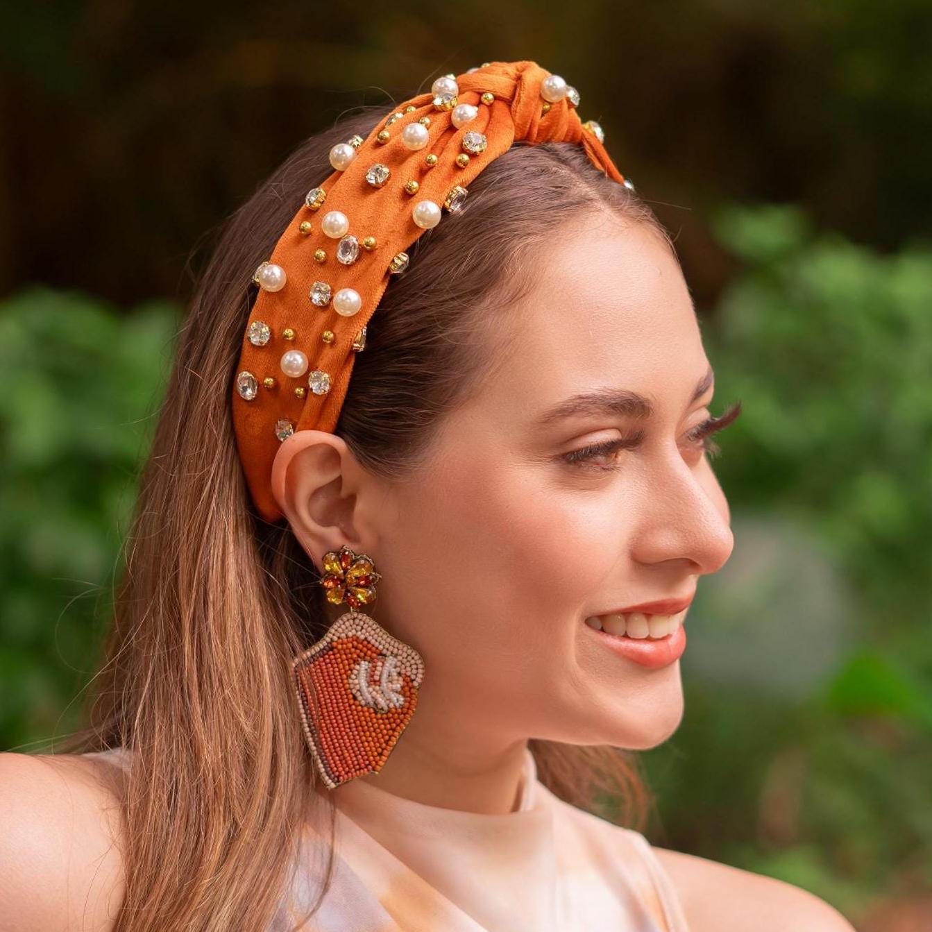 Embellished Knot Headband, Velvet Jeweled Knotted Headband  display picture 2