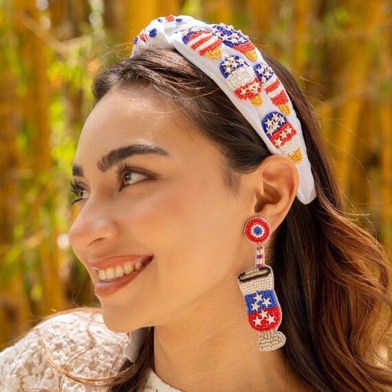 Hand Bead USA Knotted Headband, Patriotic Knot Headband, USA  display picture 1