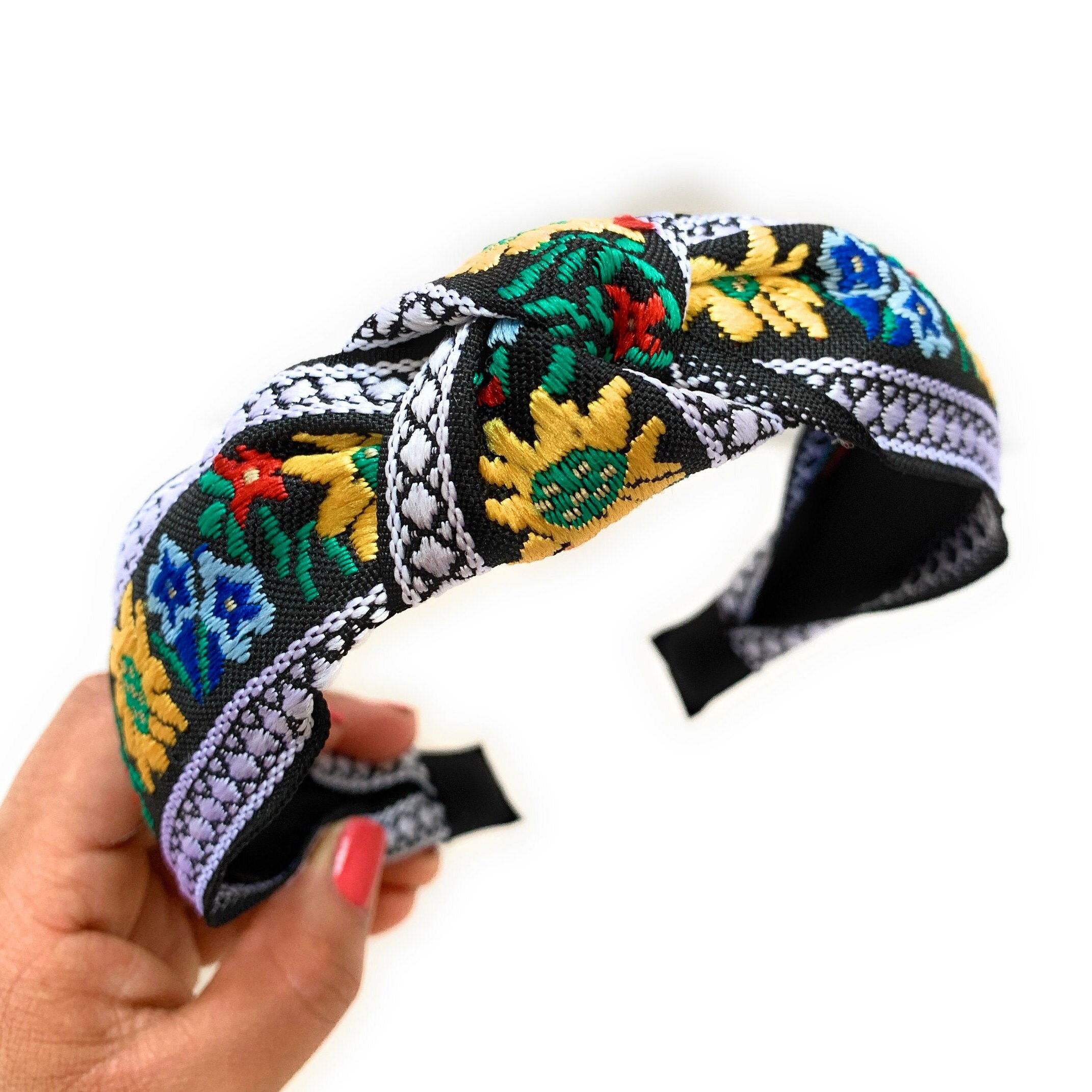 Embroidered Headband Floral Knot Headband Top Knot Headband Etsy