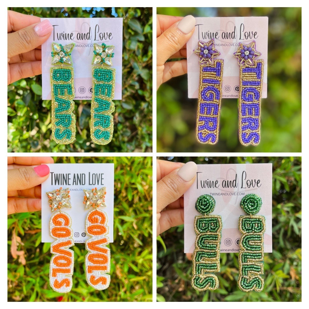 Game Day Earrings, Football Earrings, Beaded Earrings, Custom Earrings