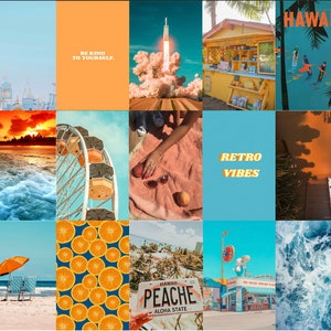 Blue and Orange Summer Aesthetic Digital Collage Kit-50 Pcs