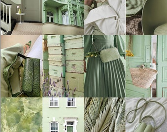 Sage Green Aesthetic Digital Download Photo Collage Kit-50 Pieces