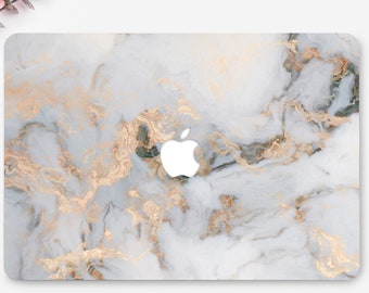 White & Gold Marble MacBook Hard Case