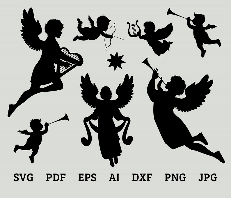 Download Angels Svg Cupids Svg Art Design Svg File Musical Angels Clipart Silhouettee T Shirt Vector Cut File Svg Rp0126 Clip Art Art Collectibles Locnuocxanh Vn