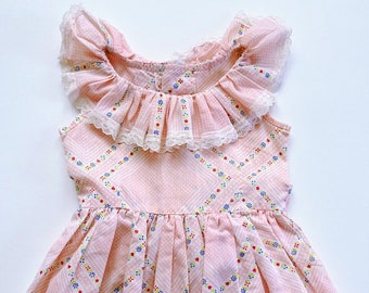 Vintage Baby Girls 60s 70s Pink Floral Print Dress Size 18-24 Months