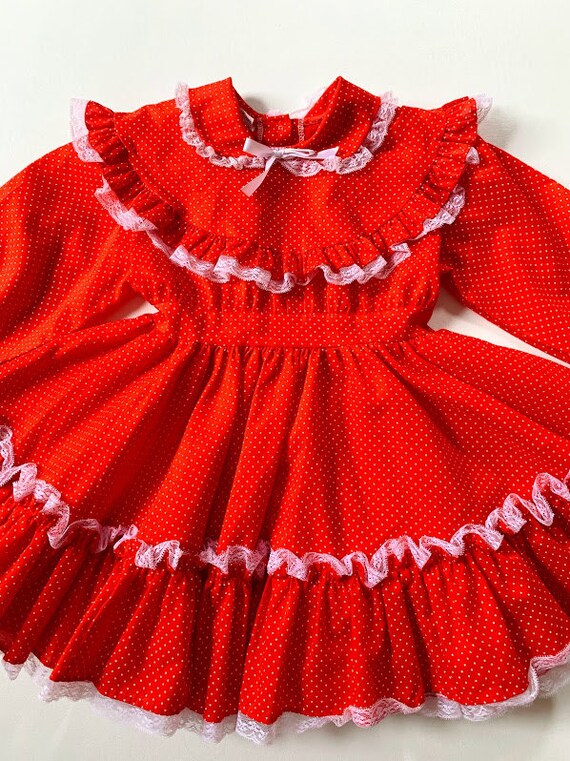 Vintage 80s Mini World Red and White Polka Dot Fu… - image 3