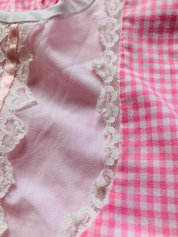 Vintage 80s Handmade Girls Pink and White Gingham… - image 8