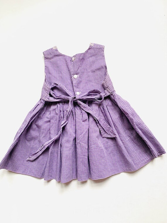 Vintage 60s/70s Baby Girls Purple Gingham Sleevel… - image 5