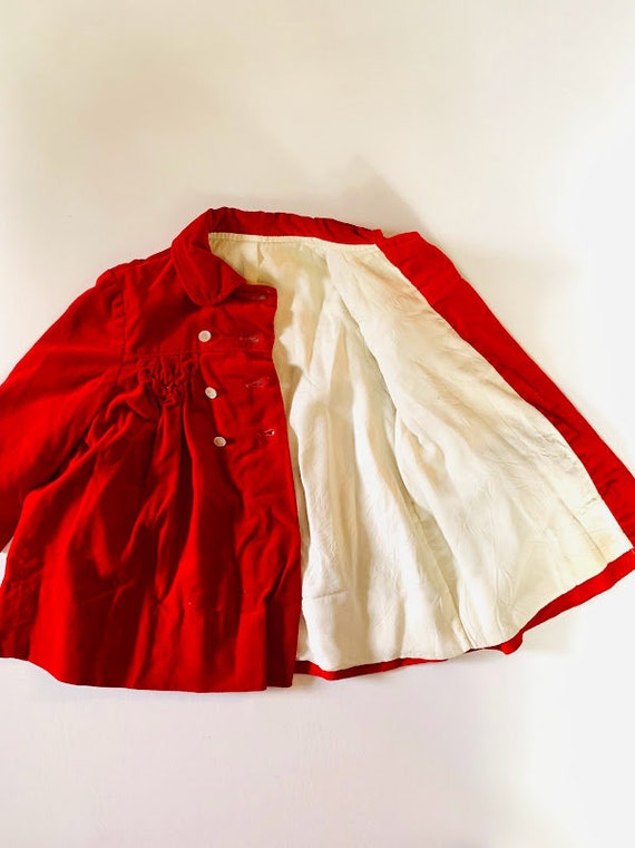 Vintage 50s 60s Toddler Girls Red Velvet Coat Chr… - image 4