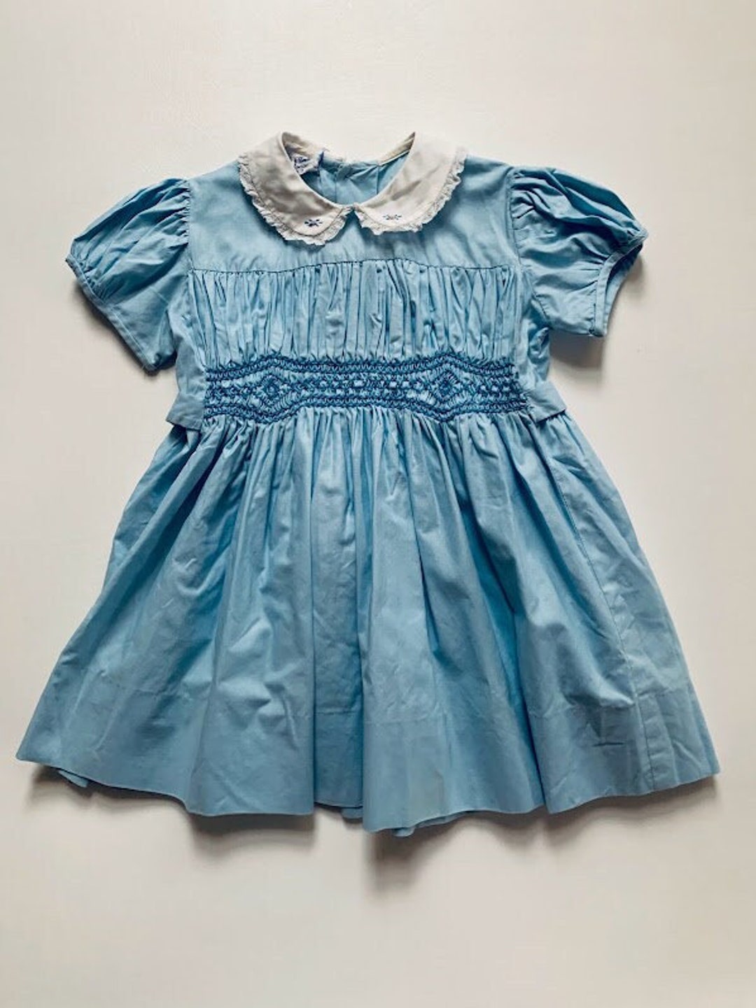 Vintage 60s 70s Girls Polly Flinders Blue Smocked Dress With - Etsy