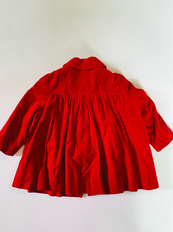 Vintage 50s 60s Toddler Girls Red Velvet Coat Chr… - image 3