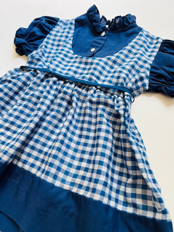 Vintage 70s Lil Airess Girls Blue Gingham Dress S… - image 3