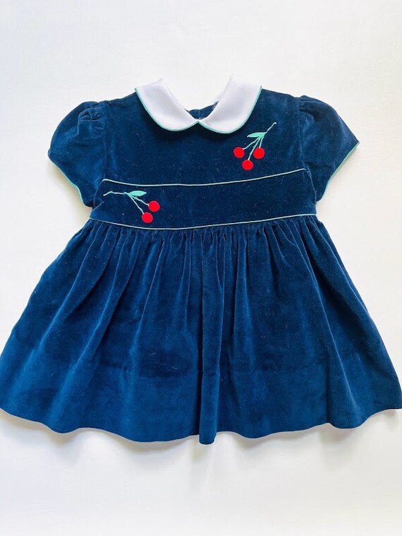Vintage 80s Jayne Copeland Toddler Girls Dress Navy Blue Velvet