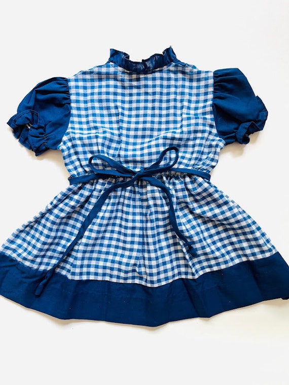 Vintage 70s Lil Airess Girls Blue Gingham Dress S… - image 4