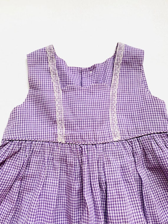 Vintage 60s/70s Baby Girls Purple Gingham Sleevel… - image 2