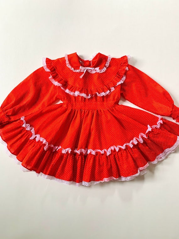 Vintage 80s Mini World Red and White Polka Dot Fu… - image 2