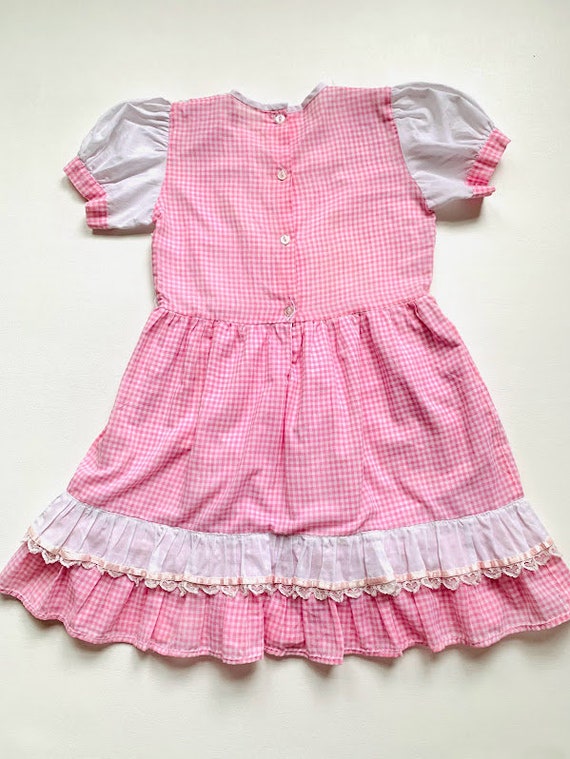 Vintage 80s Handmade Girls Pink and White Gingham… - image 5