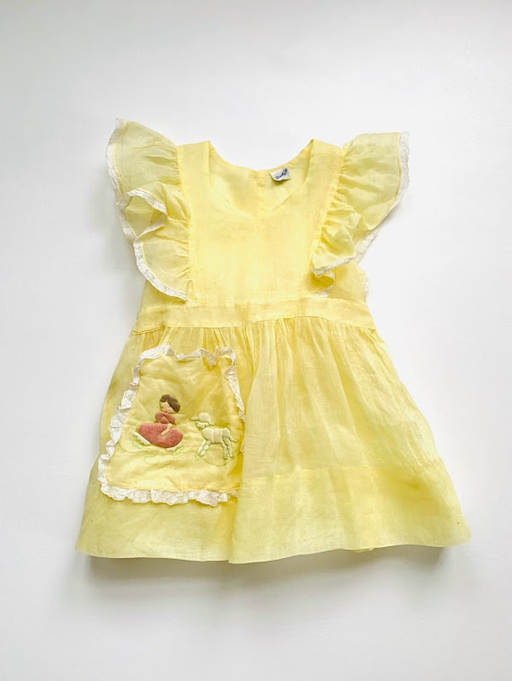 Vintage 50s Linda Lo Girls Sheer Yellow Pinafore D