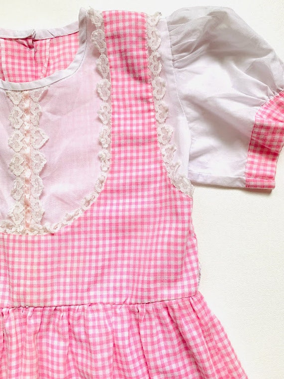 Vintage 80s Handmade Girls Pink and White Gingham… - image 3