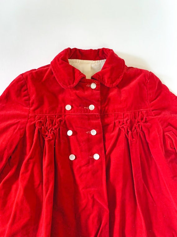 Vintage 50s 60s Toddler Girls Red Velvet Coat Chr… - image 2