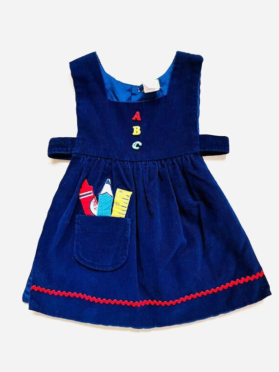 Vintage 80s Toddler Girls Navy Blue Corduroy ABC S