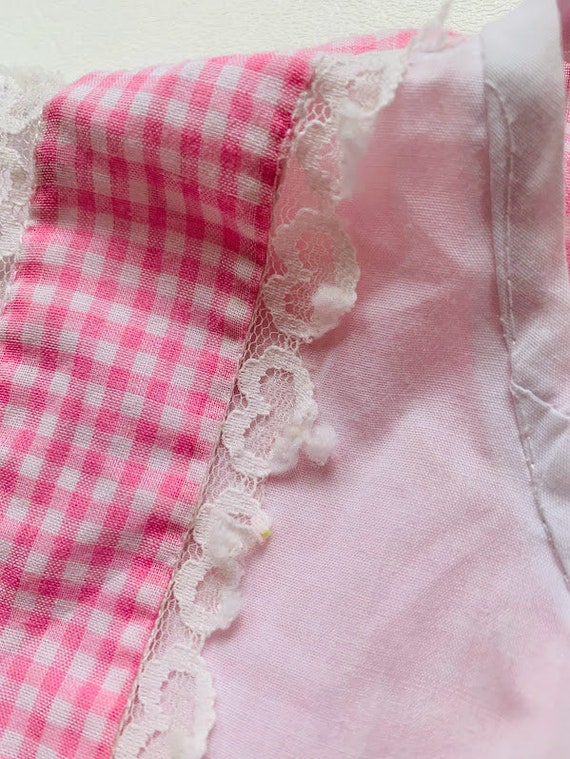 Vintage 80s Handmade Girls Pink and White Gingham… - image 9