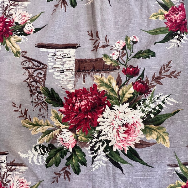 Vintage BARKCLOTH Panels | midcentury | floral bark cloth | Chrysanthemums | Gorgeous!